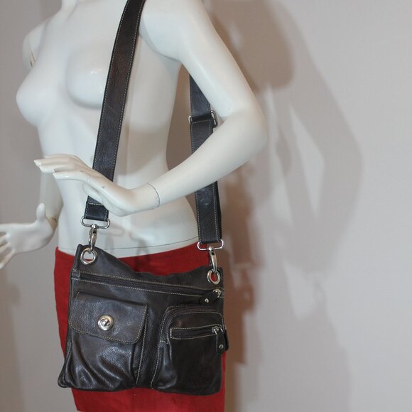 VTG Roots Travel Brown Shoulder leather Bag 9"x10"x1" - Picture 1 of 9